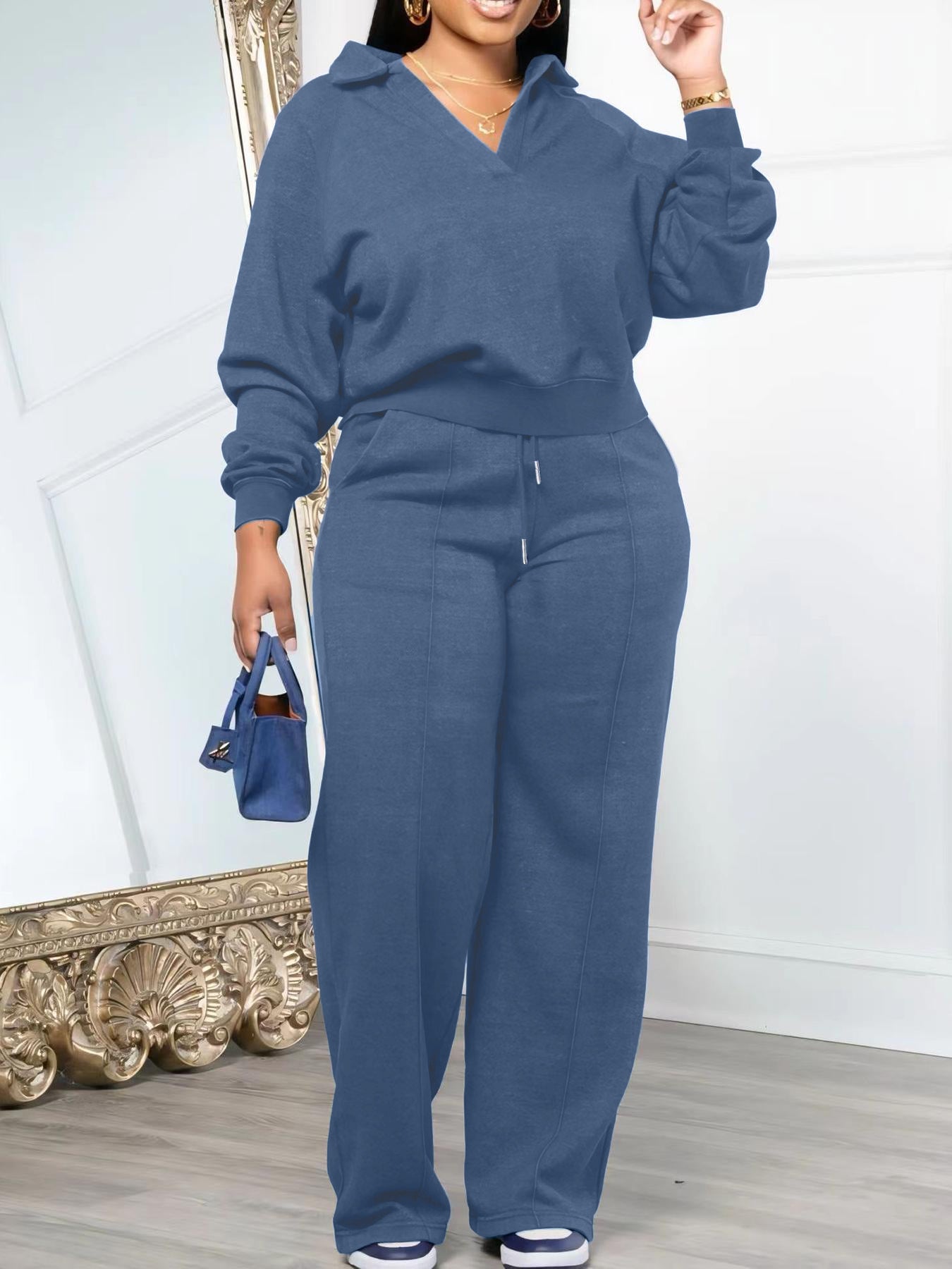 Fashion Casual Loose Solid Color Out Sports Thickening Women's Pants Suit