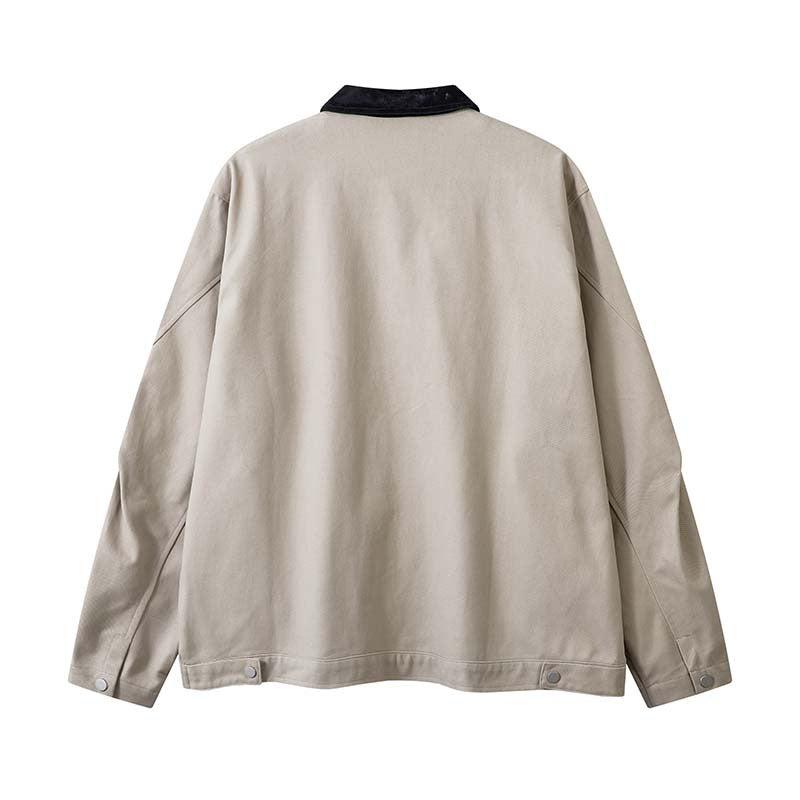 Vintage Crumpled Letters Polo Collar Jacket Men's Clothing Baggy Coat
