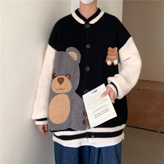 Tegneserie Cardigan Sweater Mænds Street Løse Casual Strik Sweater Jakke