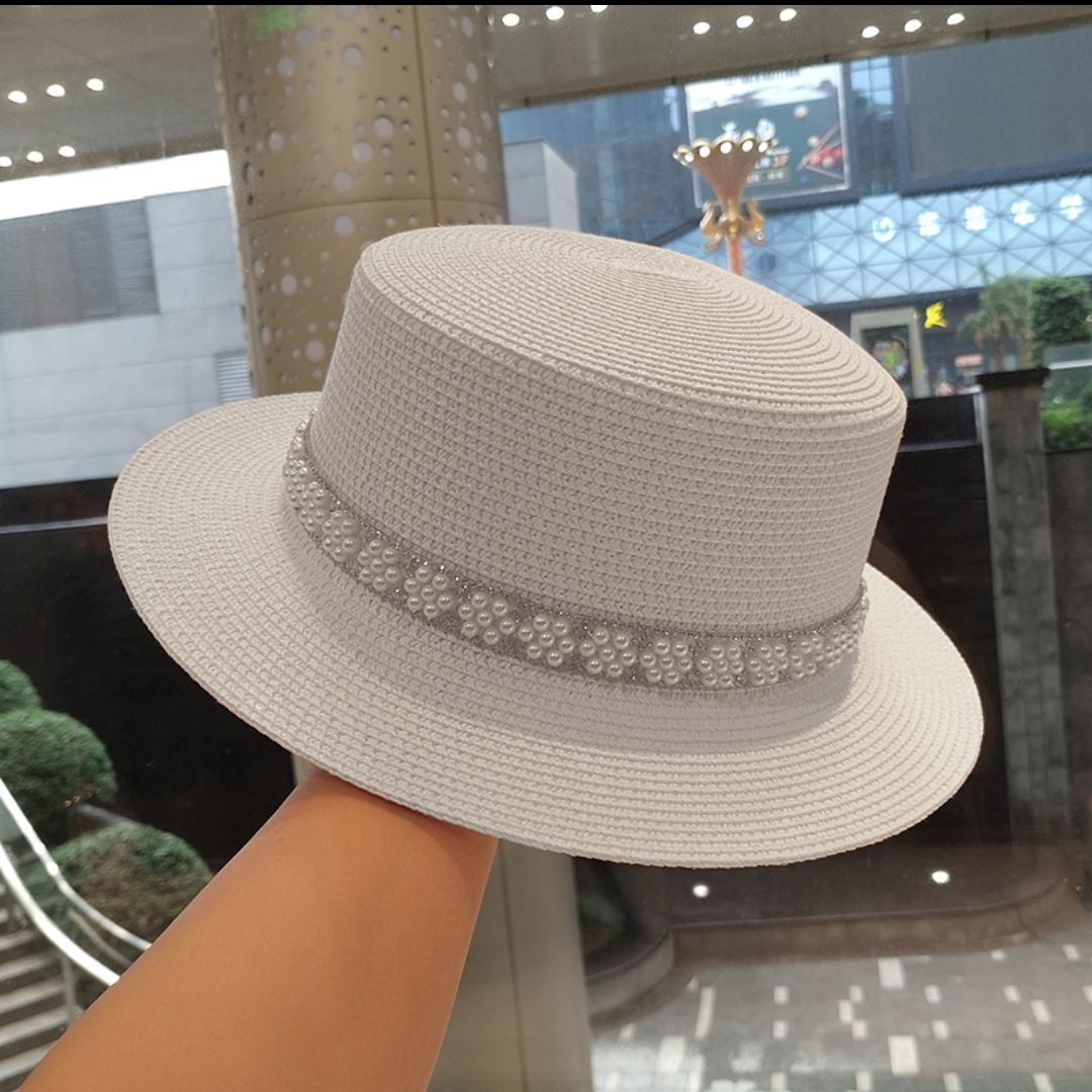 Women's Fashion Flat Top Pearl Hat