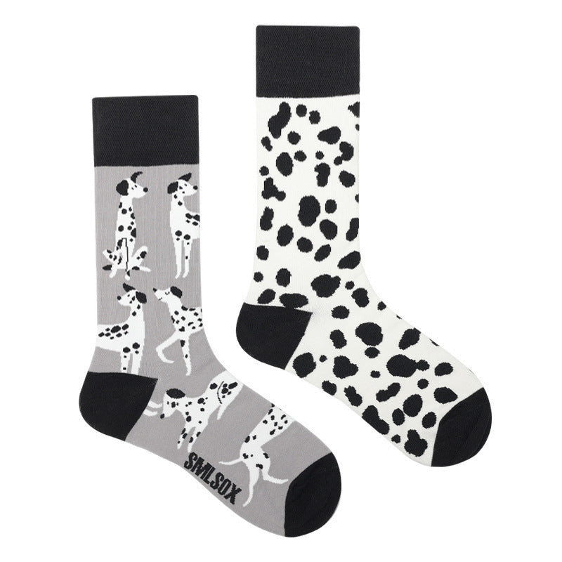 Asymmetrical Color Retro Personality Male And Female Couple Mid-length Cotton Socks