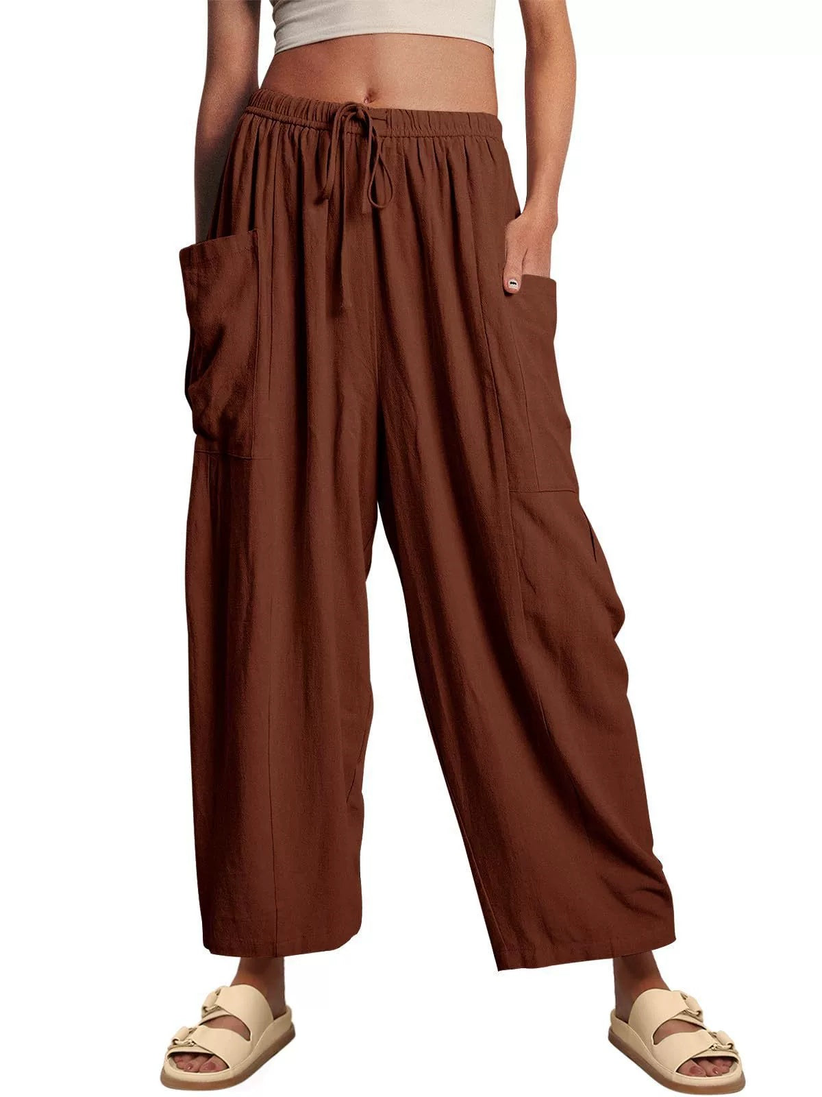 Elastic Waistband Pocket Casual Pants