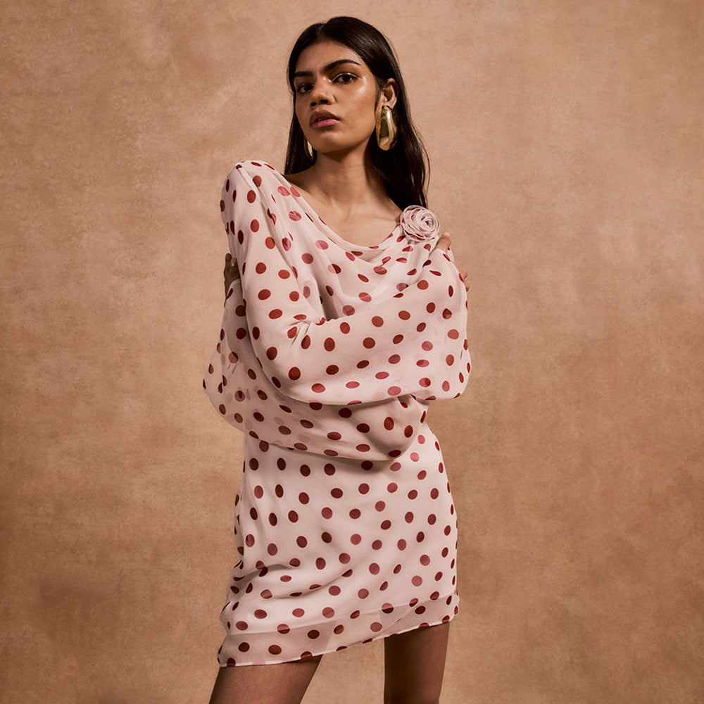 Sexy Scoop-Neck Backless Polka-Dot Chiffon Dress