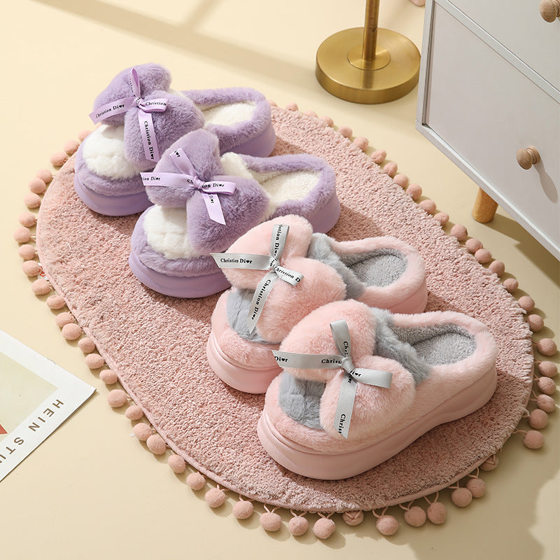 High Heel Cotton Slippers Women's Winter Thick Bottom Poop Feeling Indoor