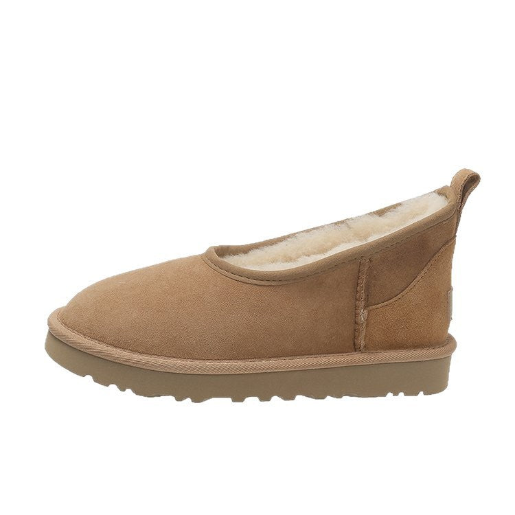 Womens Low-cut Leather-and-fur Snow Boots