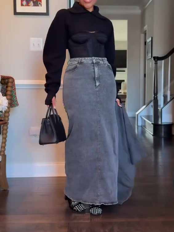 Denim Bodycon Maxinederdel