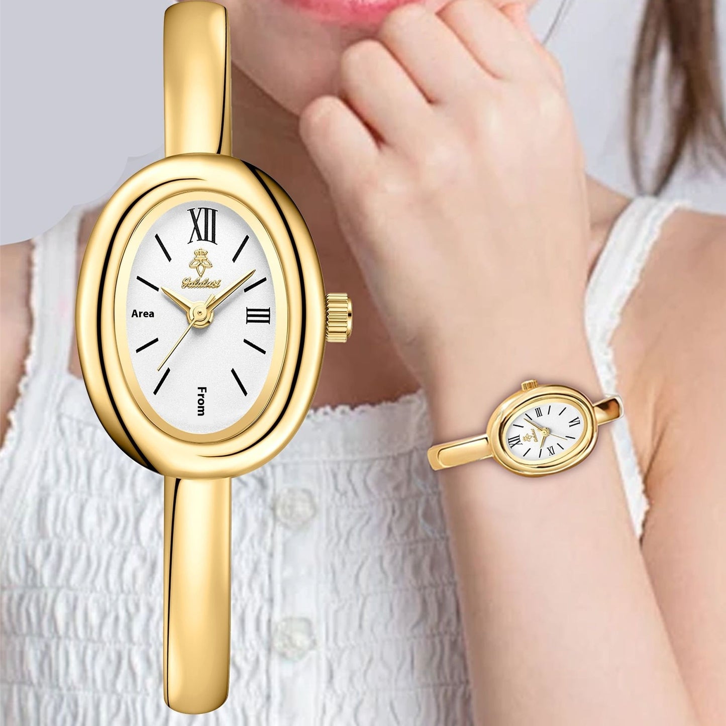 Dame multifunktionelt ovalt retro quartz-ur