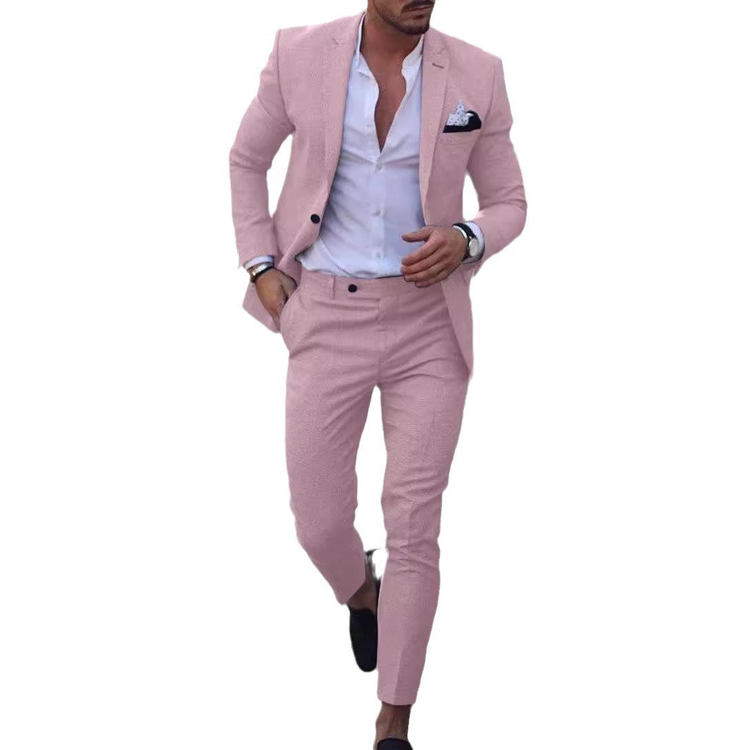 Men's Two-piece Suit One Button Linen Cotton Linen Solid Color