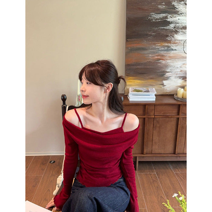 Fashion Fake Two-piece Off-shoulder Long Sleeve Women
