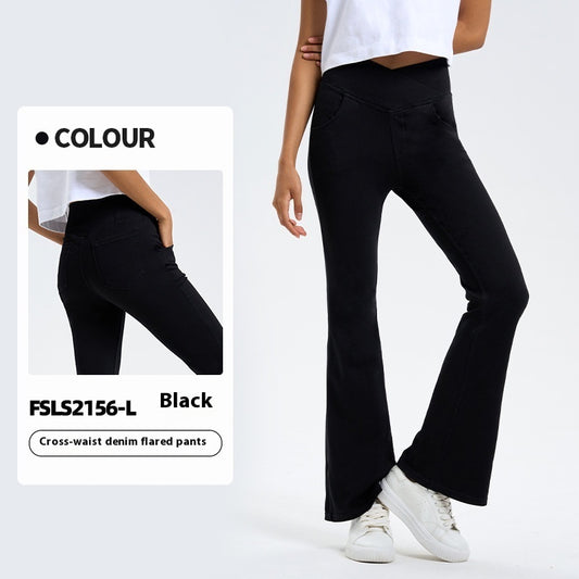 Cross Waist Jeans Dame Høj Elastisk Hofteløftende Sports Trompetbukser