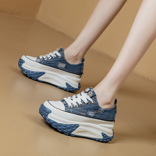 Jeans Retro Genuine Leather Elevator Sneaker