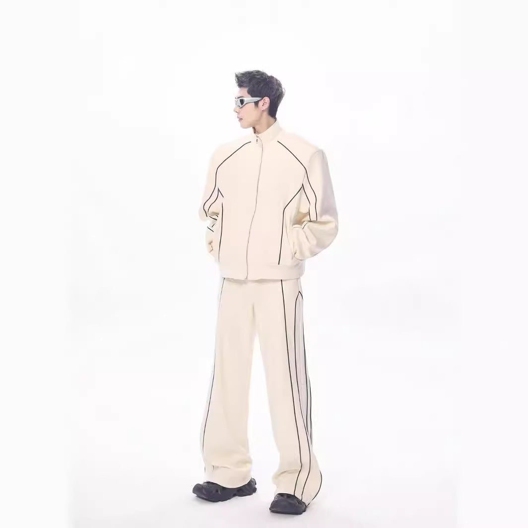 High-end Pu Shuai Casual Suit Loose Design Cardigan Stand Collar Jacket Wide Leg Pants Matching Two-piece Suit