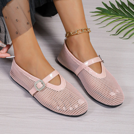 Round Head Rhinestone Buckle Mesh Hollow Out Women's Buckle