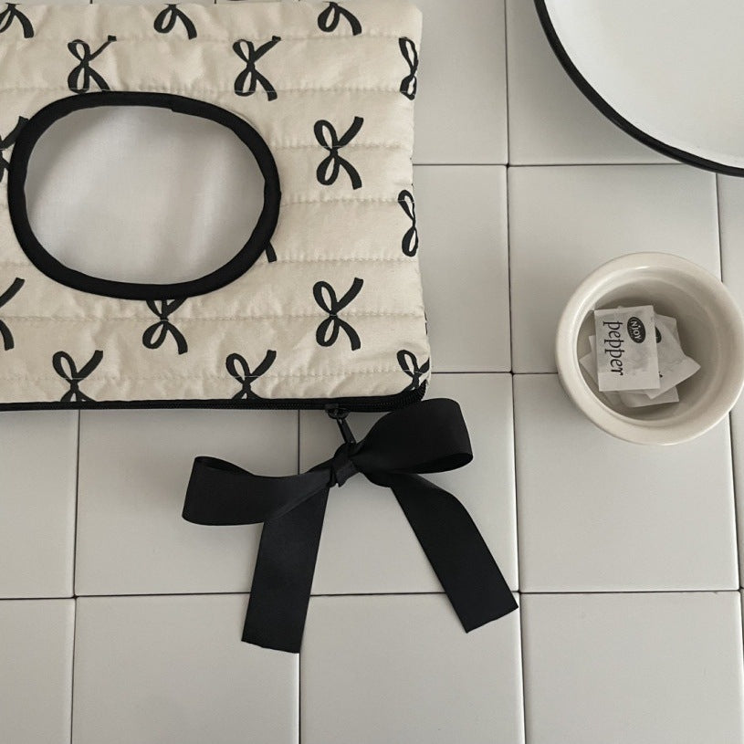 Ins Style Ribbon Bow Quilted Portable Storage Tissue Bag