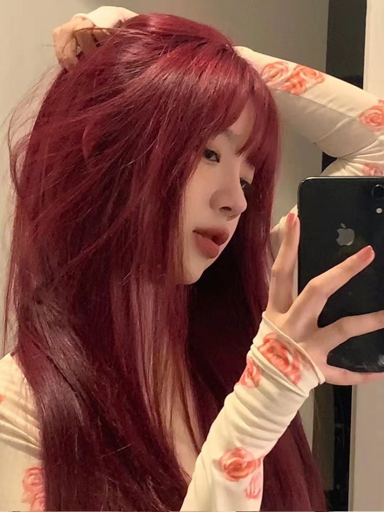 Women's Long Hair Full-head Wig Mid-length Fluffy Eight-character Bangs