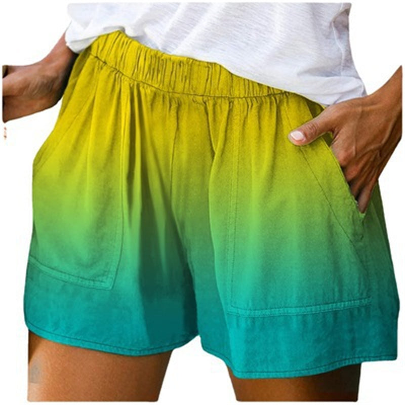 Dame Shorts med Vide Ben, Farvegradient og Lommer