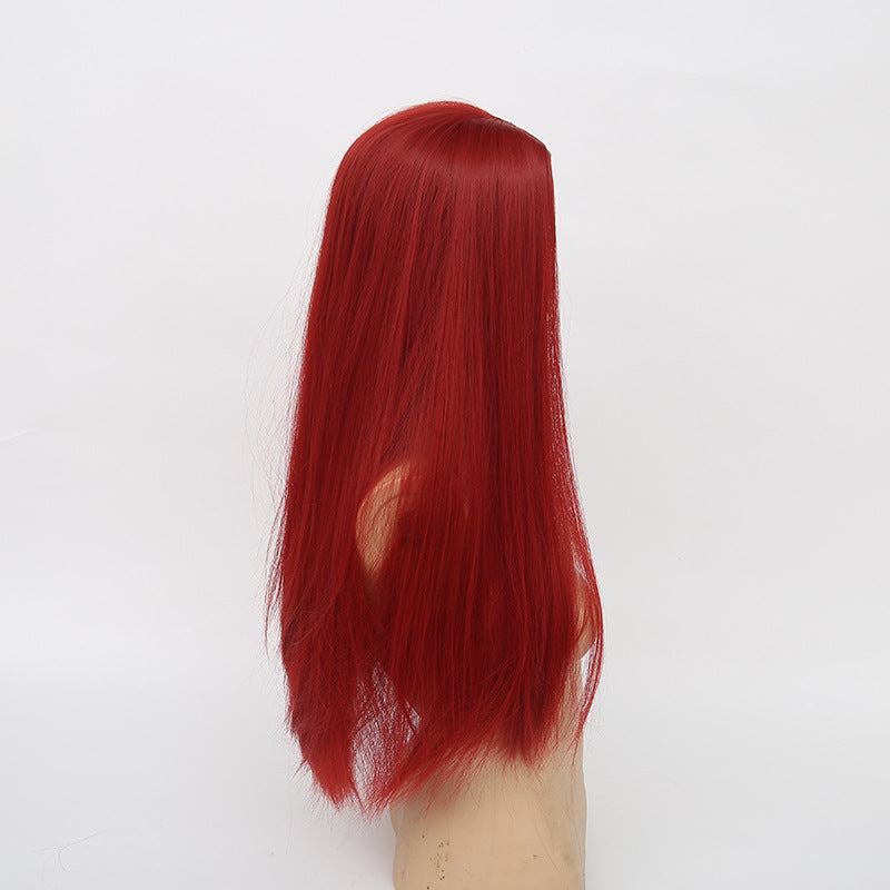 Wig Female Middle Point Wine Red Long Straight Hair Hood Chemical Fiber Hair