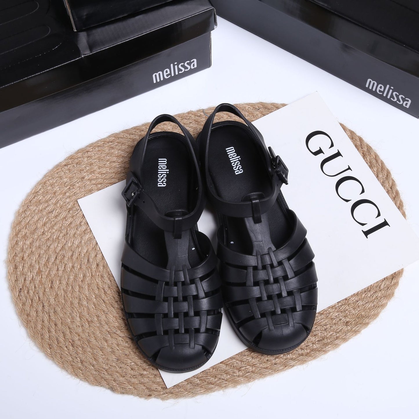 Vintage Weave Roman Shoes Matte Matte Black