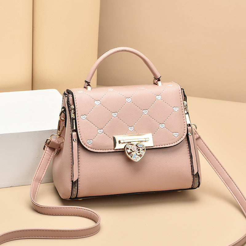 New Middle-aged PU Female Solid Color Small Square Metal Bag