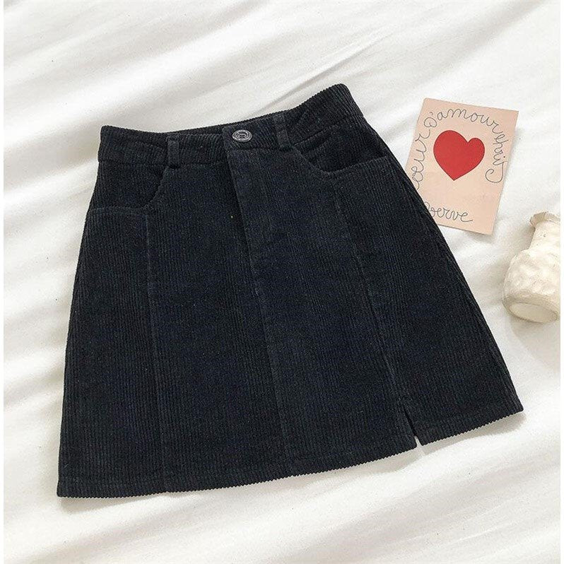 Women's Corduroy Skirt With High Waist Was Thin