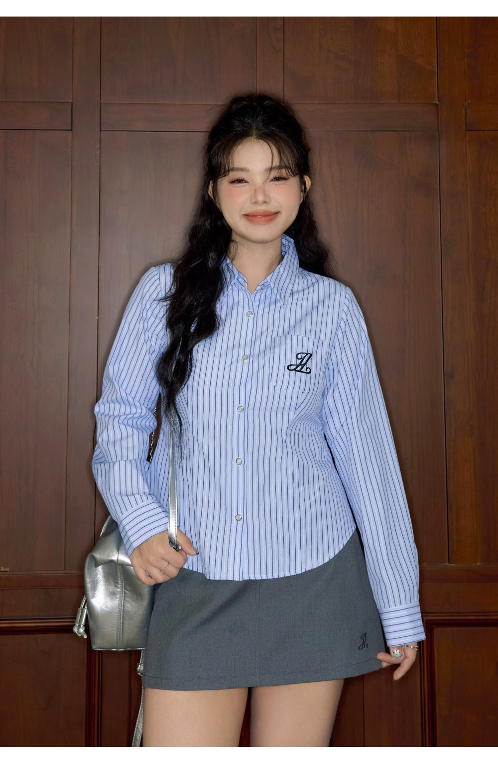 Preppy Style Lapel And Waist Tight Figure Flattering Long Sleeve Shirt