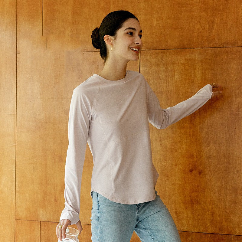 Women's T-shirt New Solid Loose Versatile Round Neck