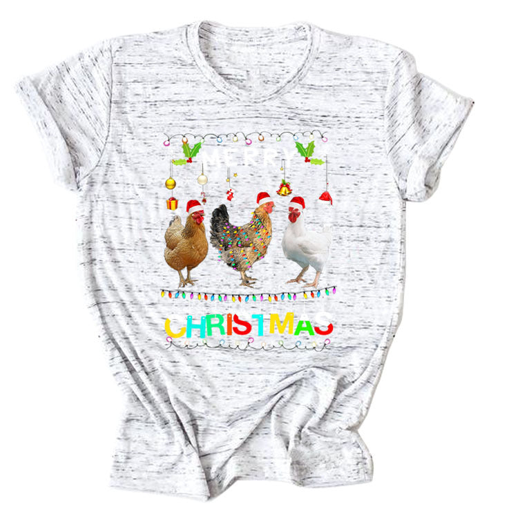 Europe And The United States Christmas Printed Casual Ladies Short-sleeved T-shirt