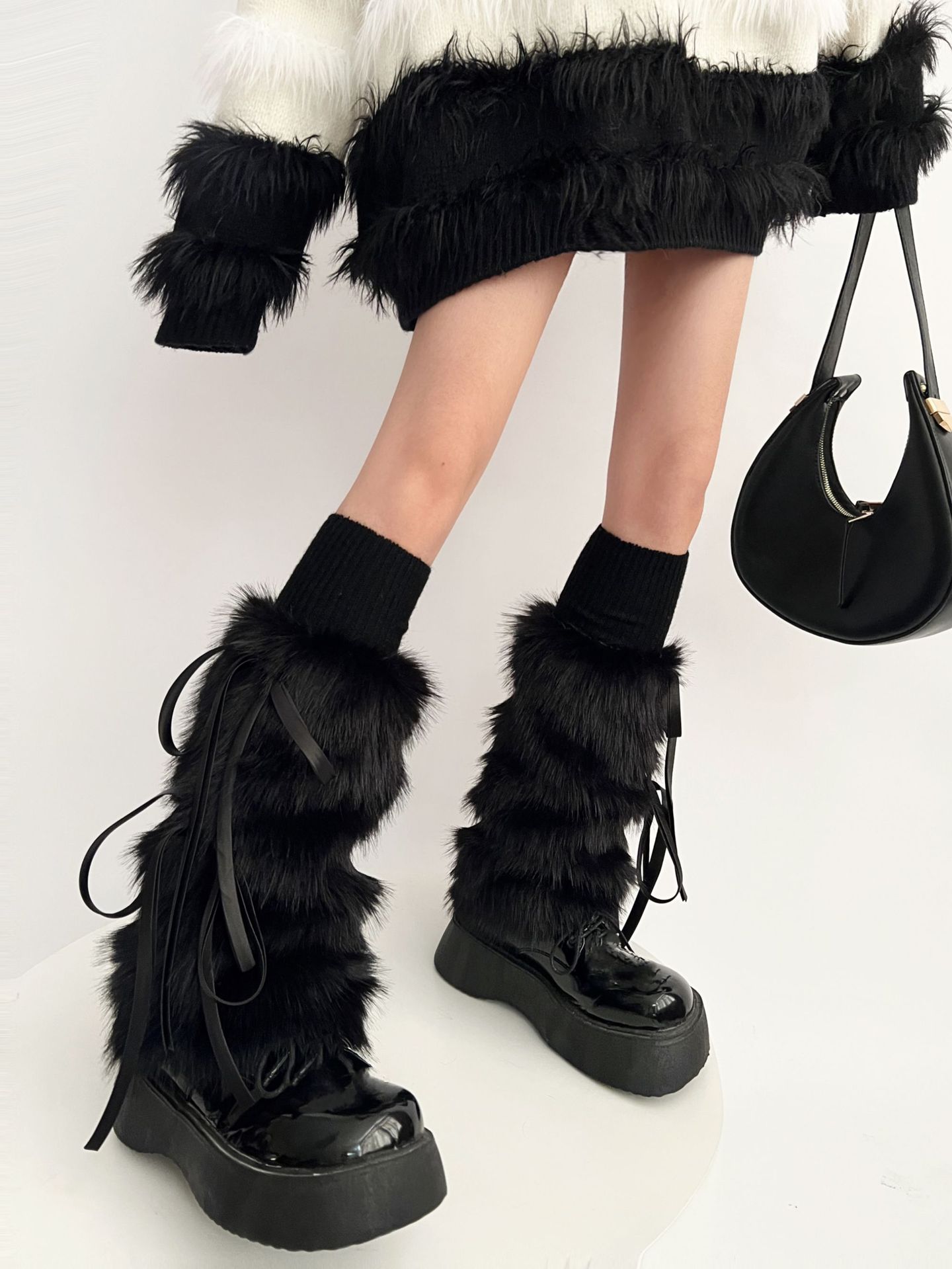 New Year Autumn And Winter Warm Lace-up Fur Leg Warmer Mid-calf