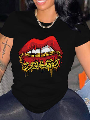 Dameprintet Mode T-shirt med Korte Ærmer