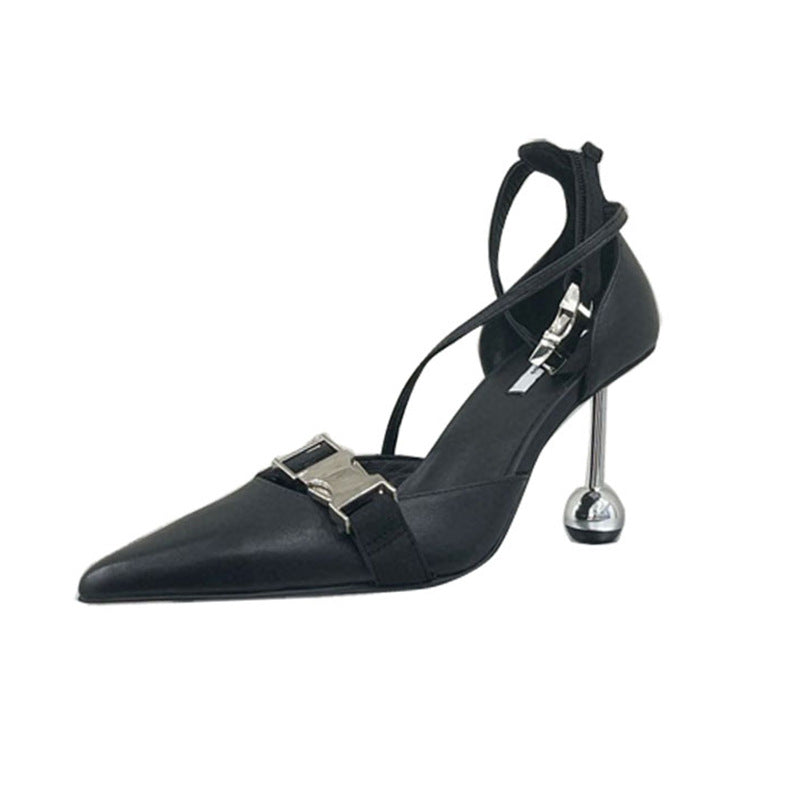 Summer Hollow Black Shaped Heel Women's Shoes