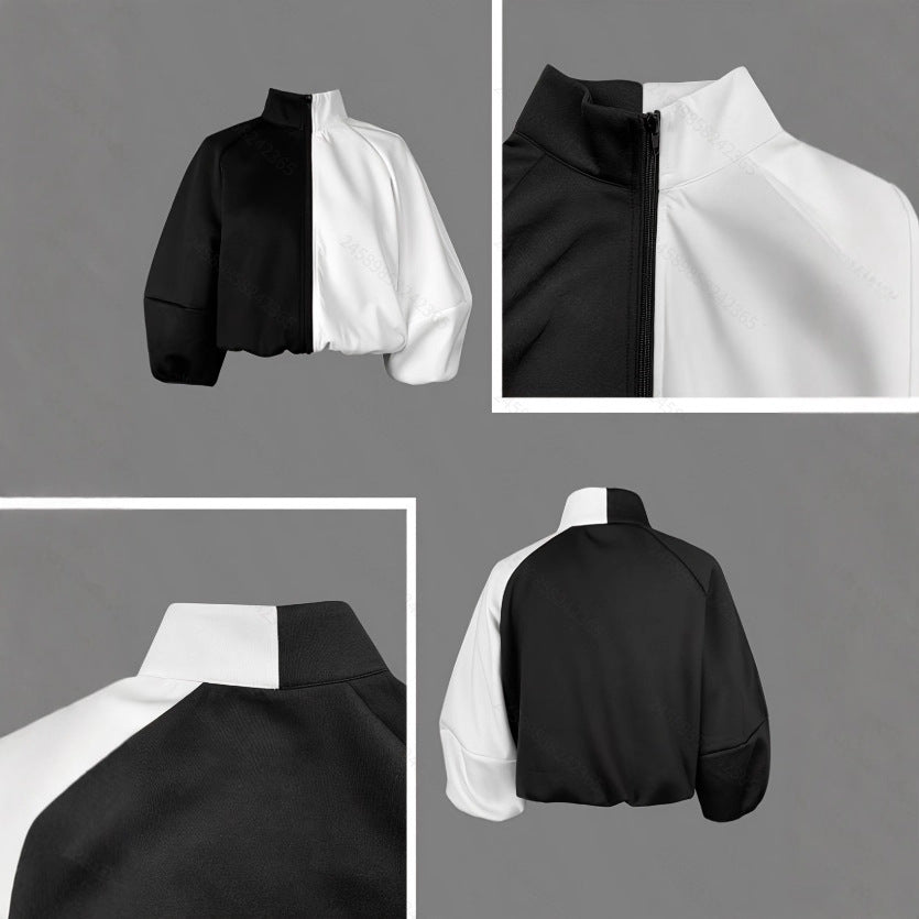 Womens Full-Zip Puffy Stand-Up Collar Short Jacket For Summer