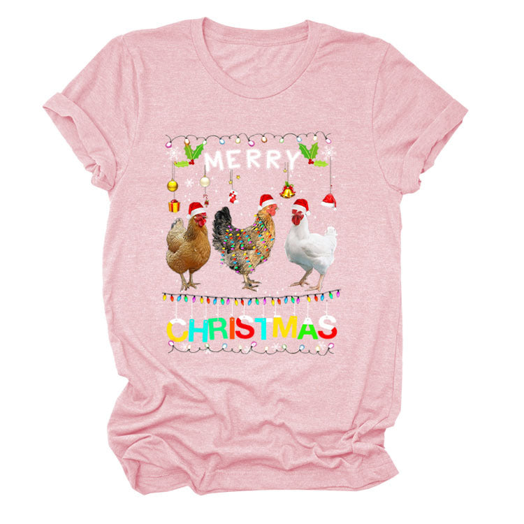 Europe And The United States Christmas Printed Casual Ladies Short-sleeved T-shirt