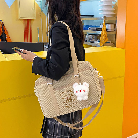 New Bear Embroidered One Shoulder Large Capacity Jk Uniform Bag