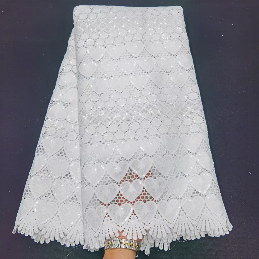 All Over Cashew Nut Hollow Milk Silk Water Soluble Embroidery Fabric