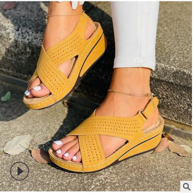 Summer New Style Hollow Casual Cross Strap Women's Wedge Sandals