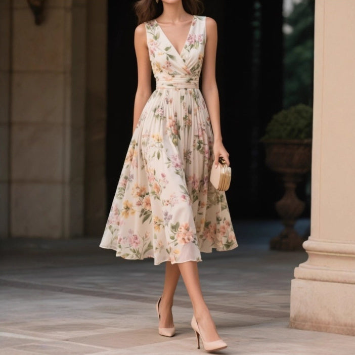 Chiffon V-hals Ærmeløs A-formet Bodycon Kjole
