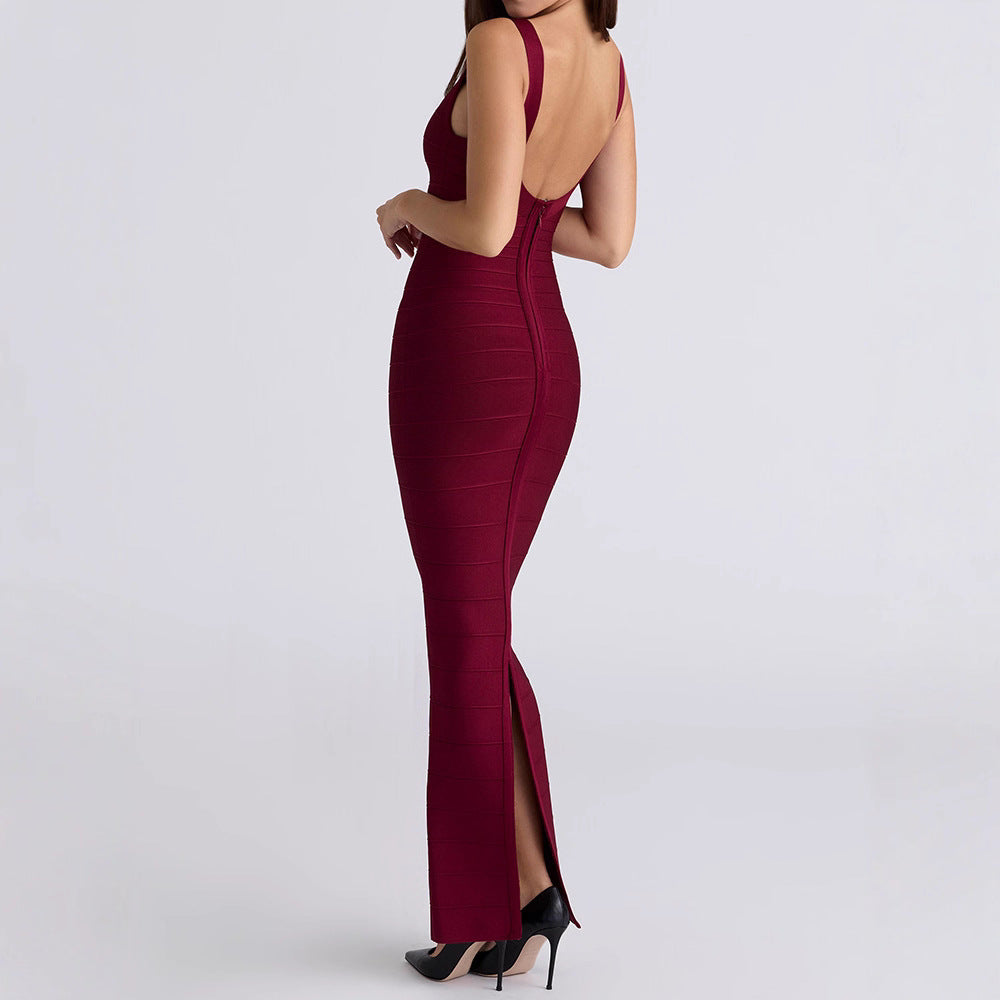 New Autumn Womens Retro Sheath Dress With Open Back And Solid Color