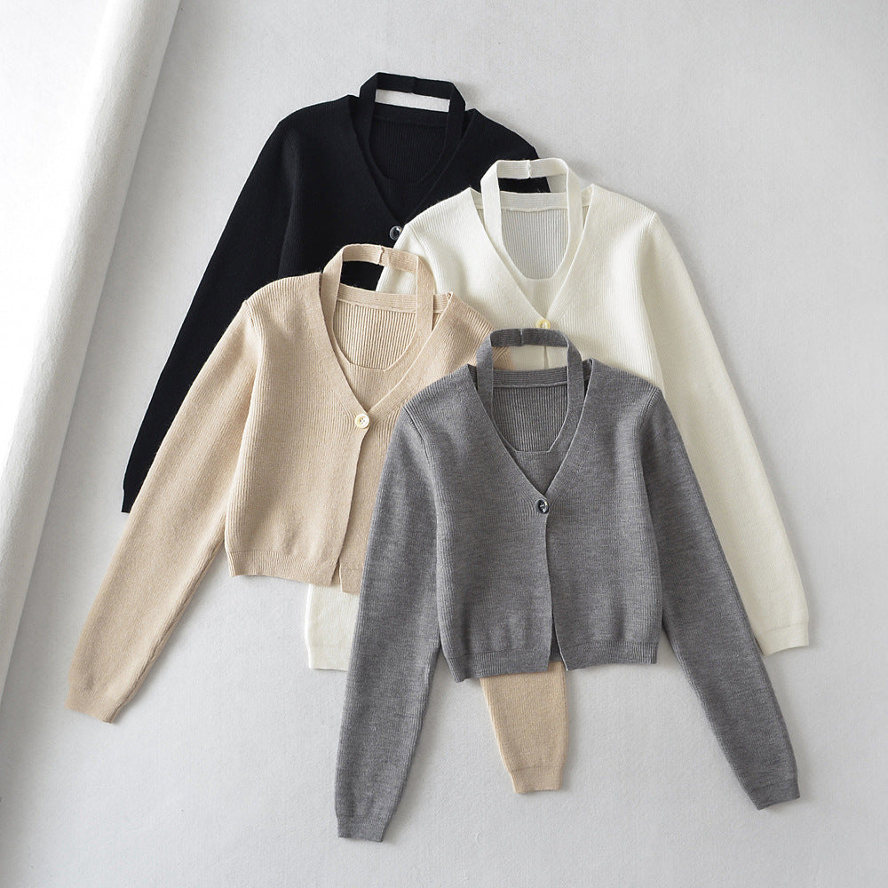 European And American Short Neck Knitting Vest Fashion Suit