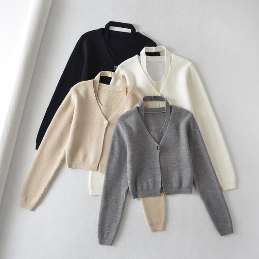 European And American Short Neck Knitting Vest Fashion Suit