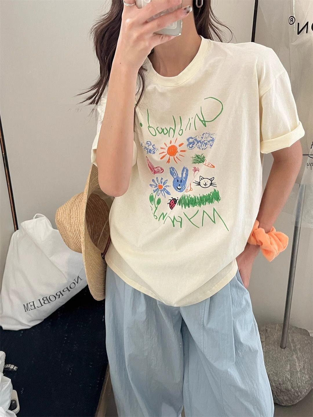 Women's Vintage Flower Graffiti Printing Top