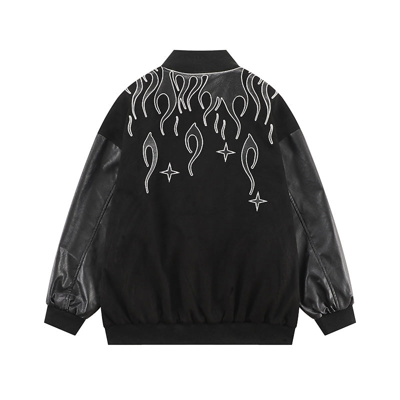 Heavy Industry Veneer Embroidery Flame Cross Baseball Uniform Jacket