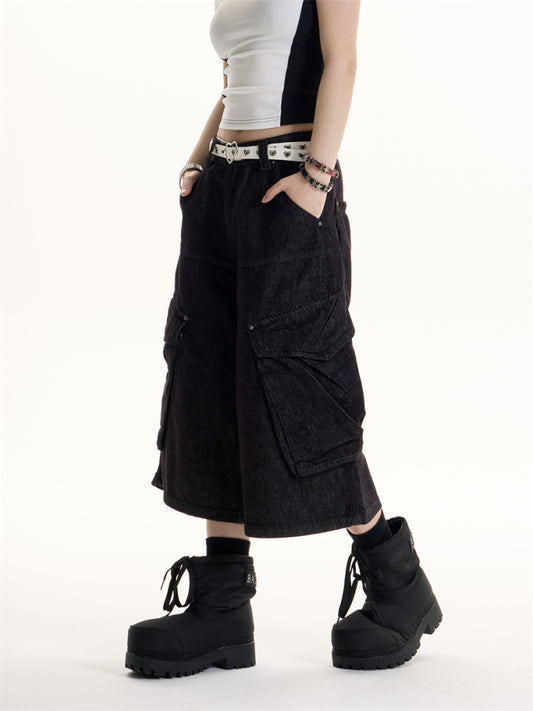 American Retro Hot Girl Big Workwear With Pocket Denim Shorts