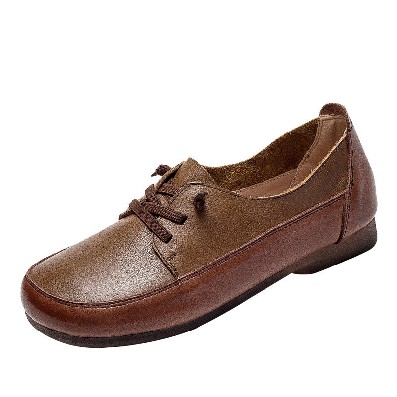 Leather Color Stitching Deep Mouth Women's Shoes