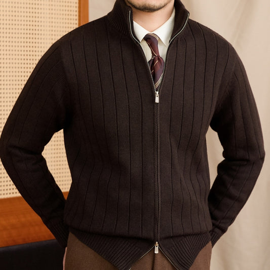 Versatile Wool-blend Slim-fit Turtleneck Knit Sweater Jacket