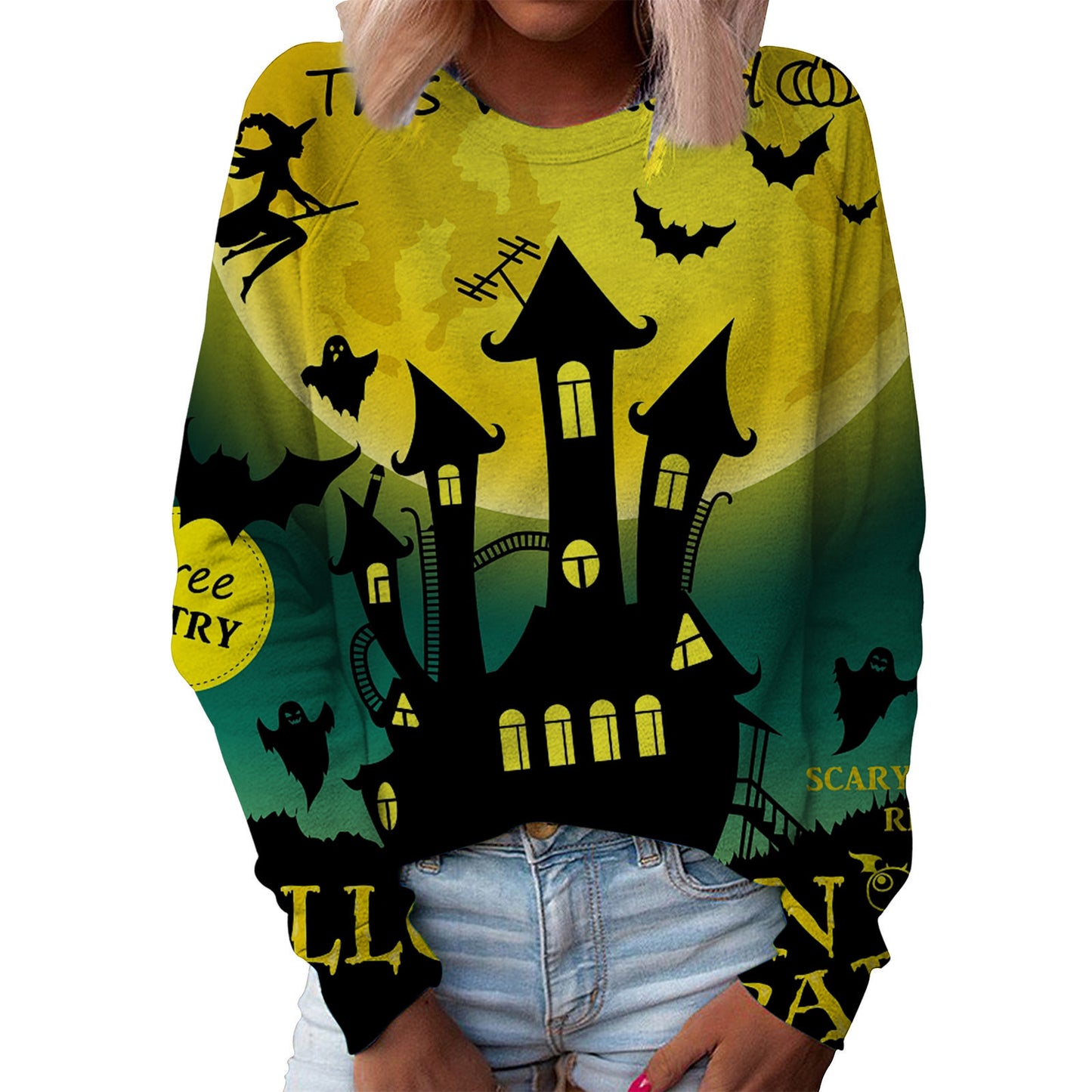 Jul Dame Top Halloween Hoveddel Printet Rund Hals