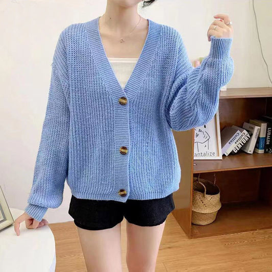 V-neck Loose And Lazy Style Base Knitting Cardigan Women's Top