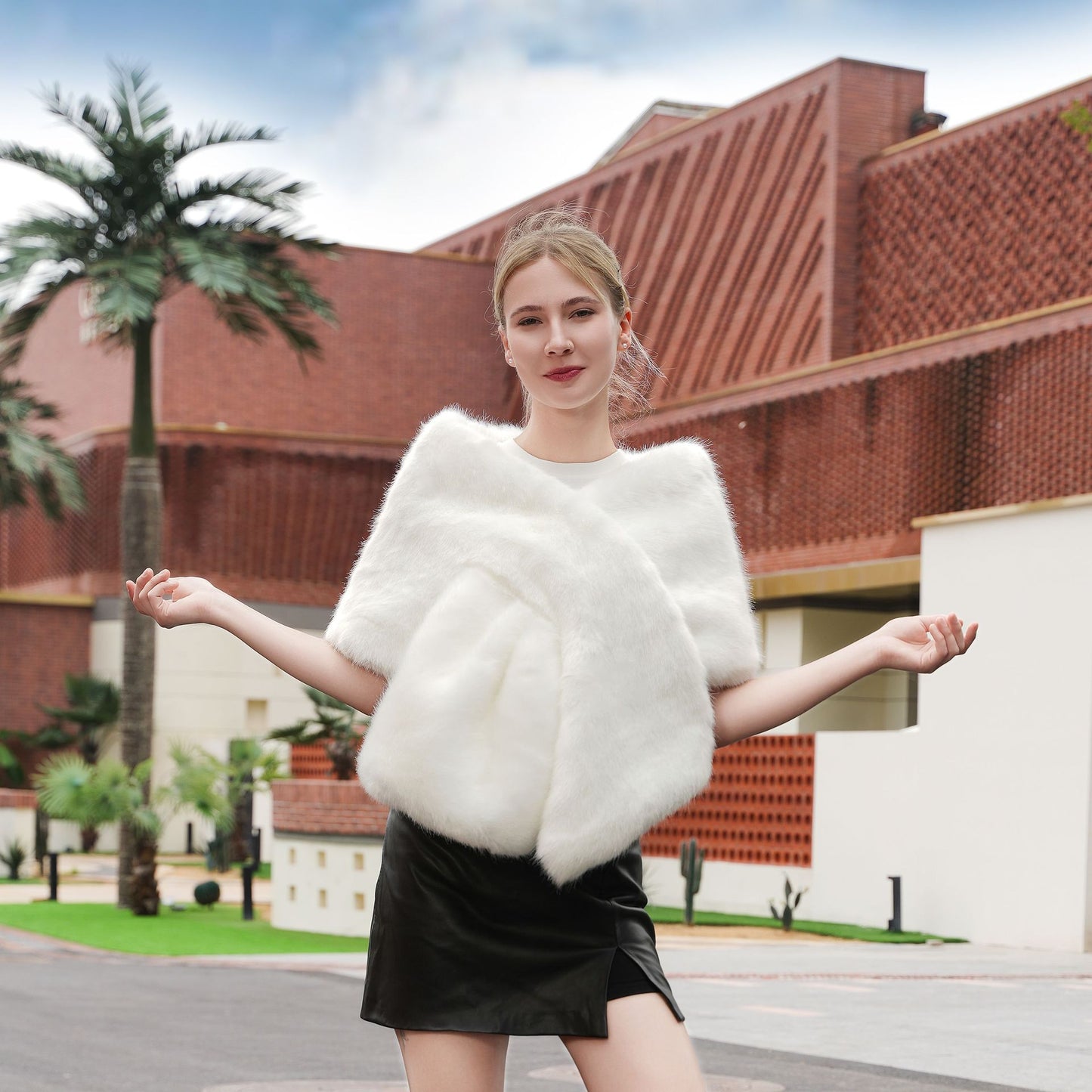 Autumn And Winter New Imitation Fur Waistcoat Cross Scarf