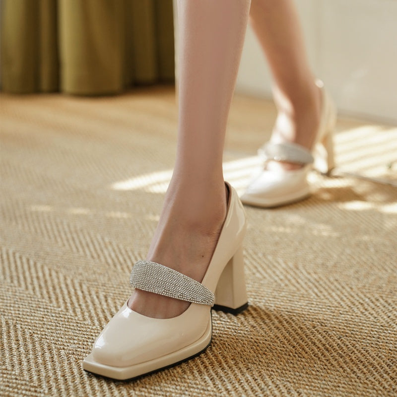 Women's Elegant Rhinestone Genuine Leather Mary Jane Shoes