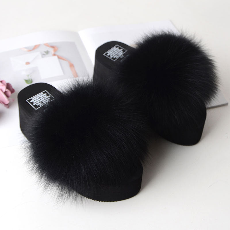 New Fox Fur Women's Sandals Height Increasing Leisure