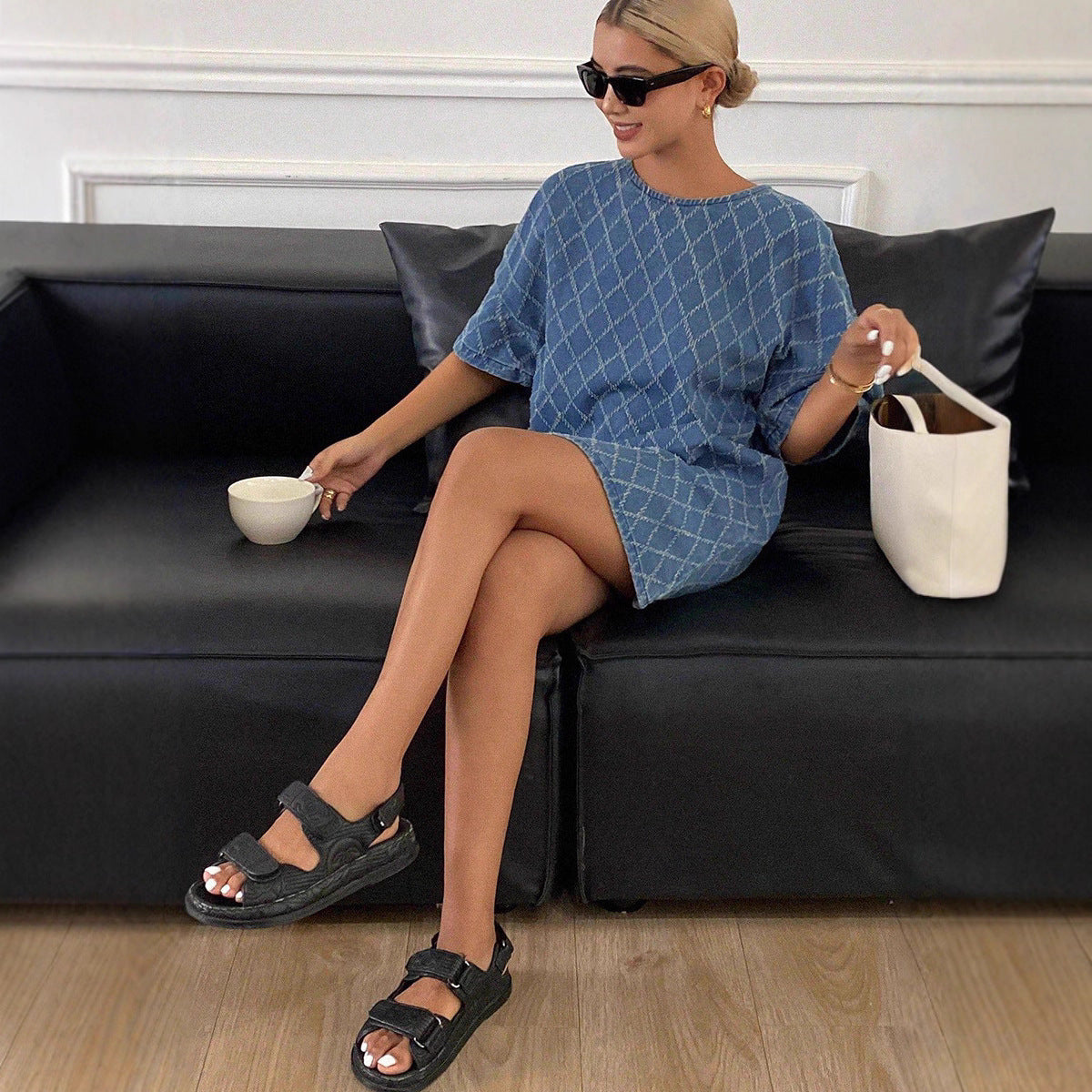Women's Denim-Style Patterned Casual Dress